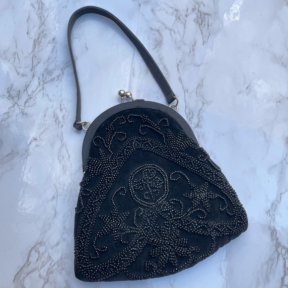 Vintage beaded handbag black mini bag - Picture 1 of 6